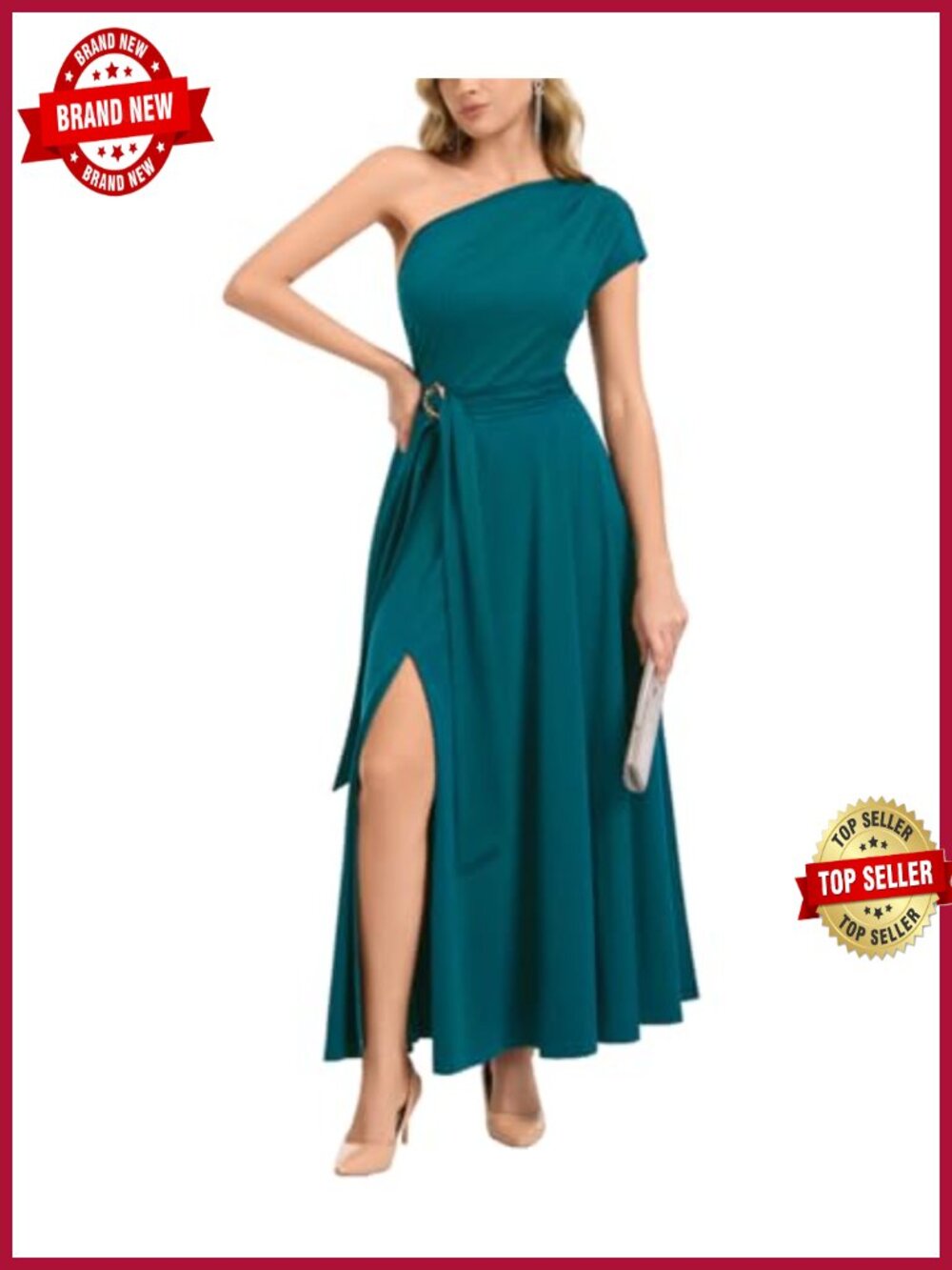 One Shoulder Maxi Dress A-Line Side Slit Formal Wedding Guest Cocktail